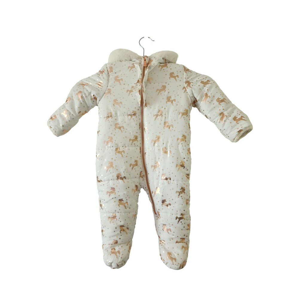 Kenzie Girl Infant Winter Pram Bunting Unicorn Hooded Coverall Suit 6 9M